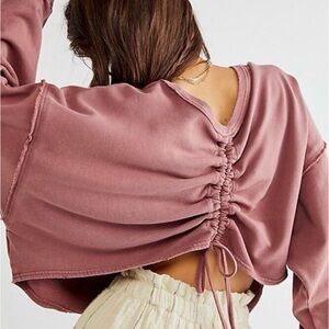 Free People Bae Pullover Dropped Shoulder Cropped Sweatshirt in Mauve Large